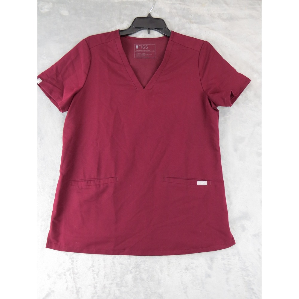 FIGS Casma Scrub Top Small Burgundy Maroon V-Neck Technical Collection PO#1618